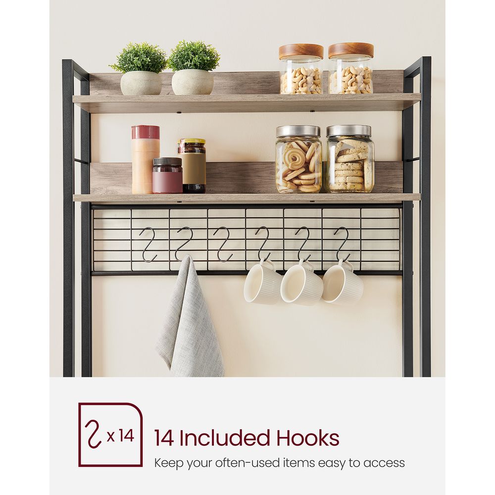 Bakers Rack With Power Outlet | Kitchen Hutch With Adjustable Shelves