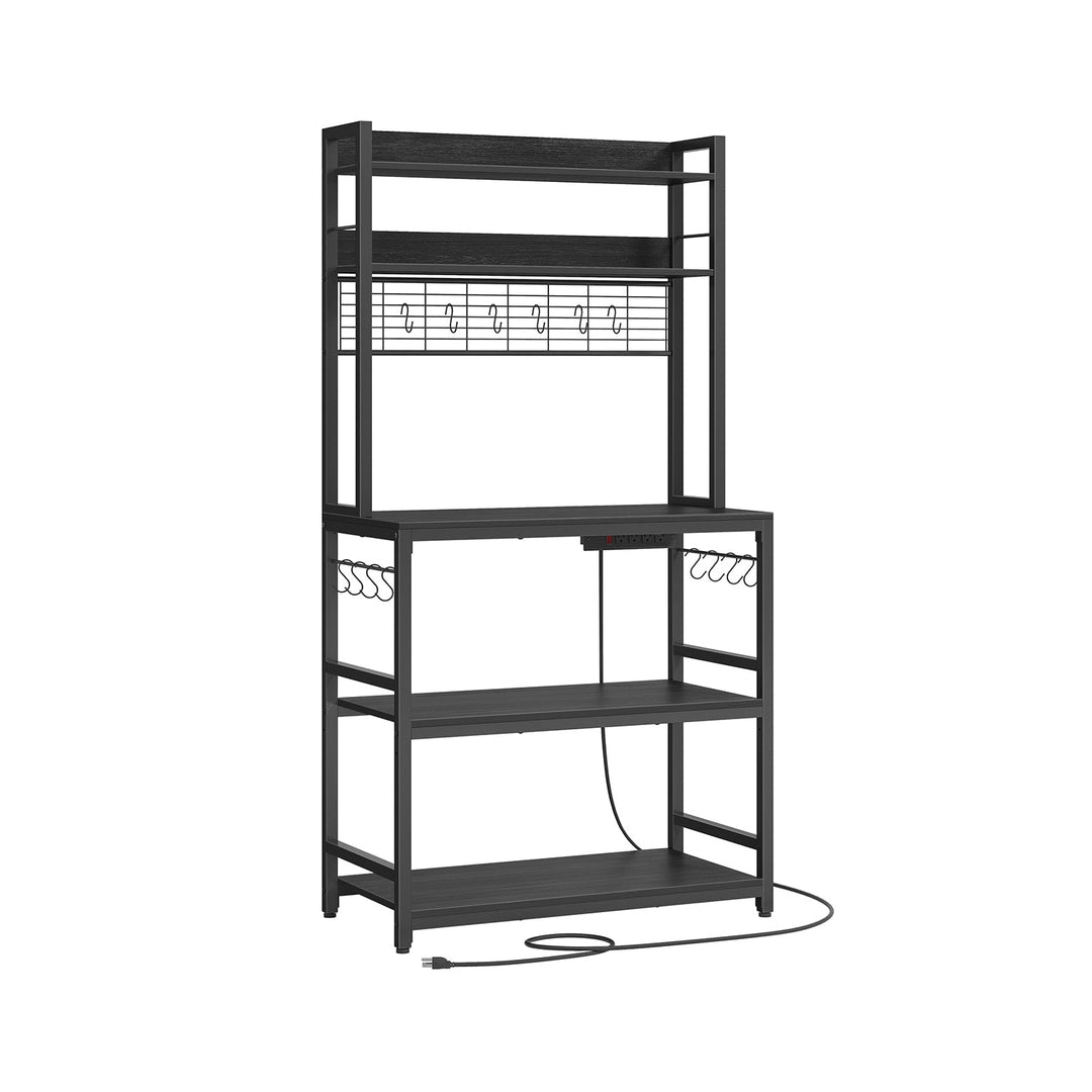 Bakers Rack With Power Outlet | Kitchen Hutch With Adjustable Shelves