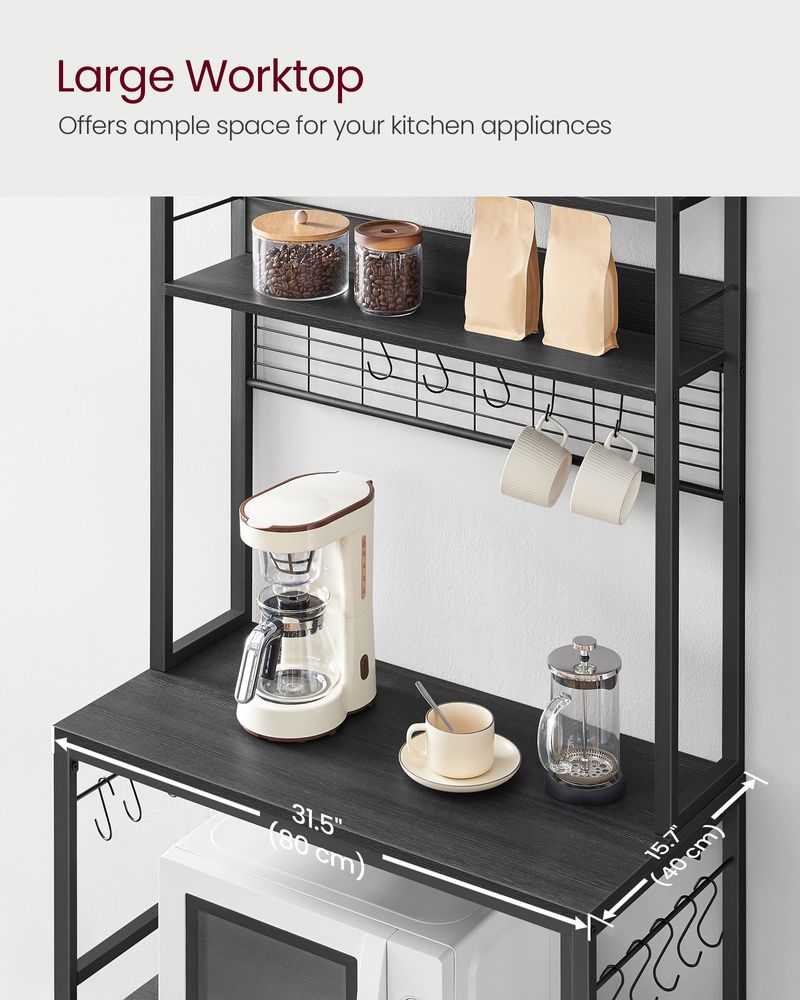 Bakers Rack With Power Outlet | Kitchen Hutch With Adjustable Shelves