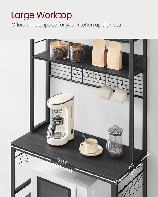 Bakers Rack With Power Outlet | Kitchen Hutch With Adjustable Shelves