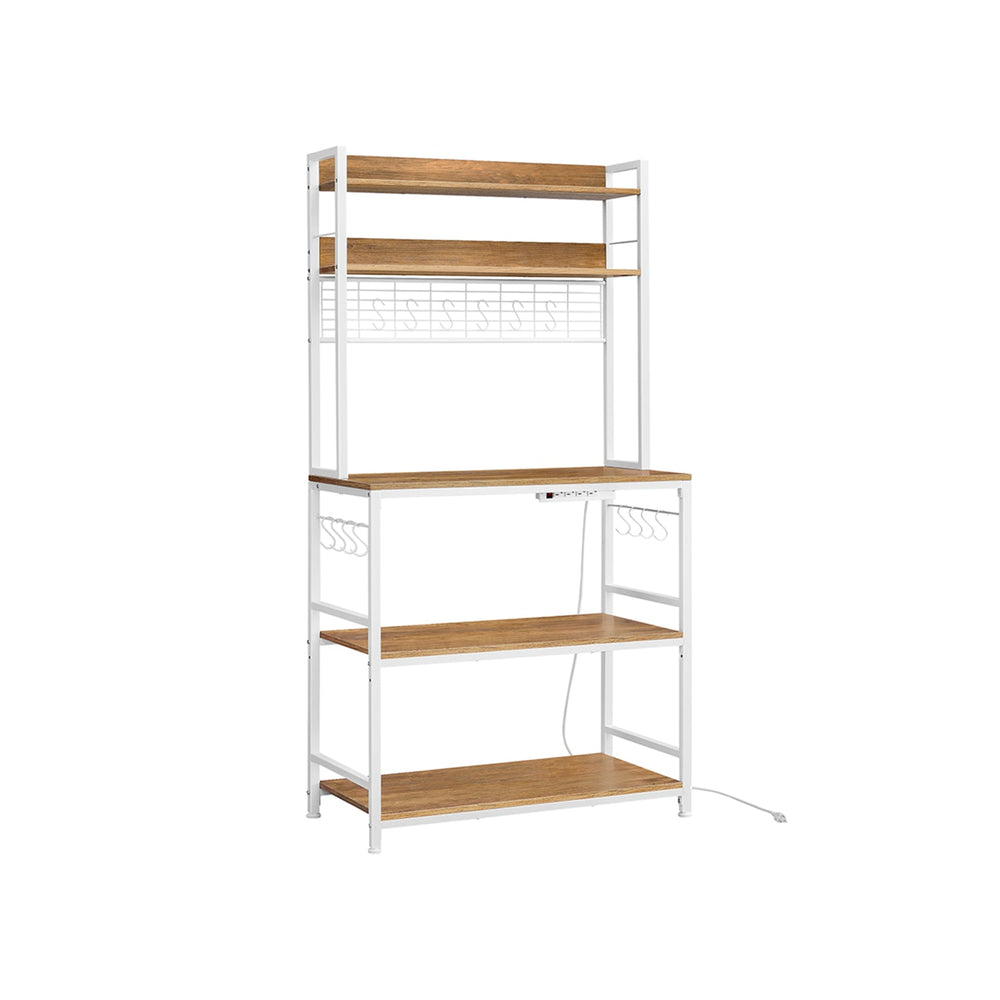Bakers Rack With Power Outlet | Kitchen Hutch With Adjustable Shelves
