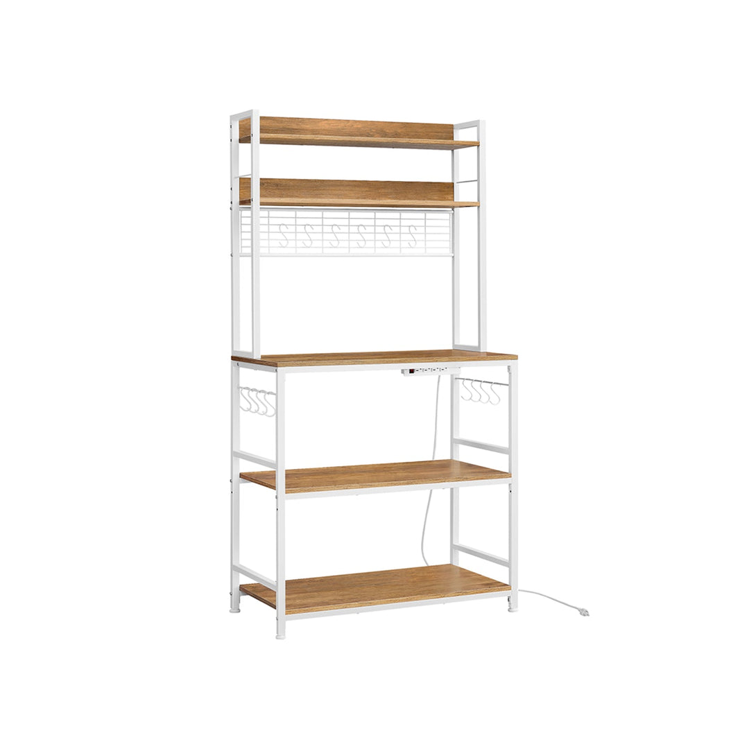 Bakers Rack With Power Outlet | Kitchen Hutch With Adjustable Shelves