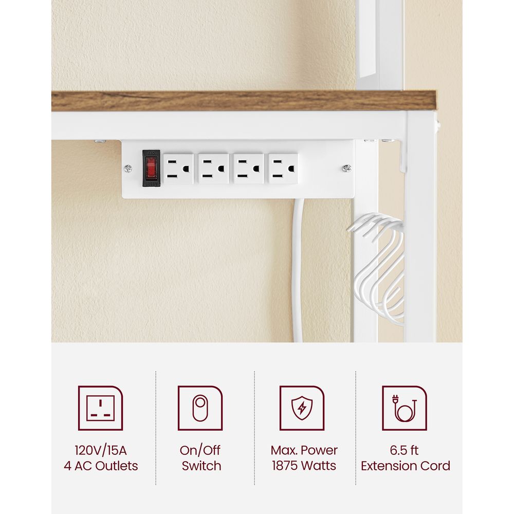 Bakers Rack With Power Outlet | Kitchen Hutch With Adjustable Shelves