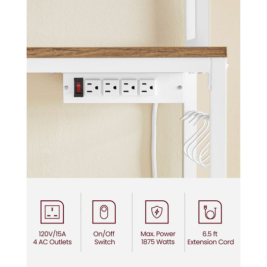 Bakers Rack With Power Outlet | Kitchen Hutch With Adjustable Shelves