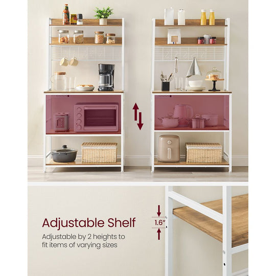 Bakers Rack With Power Outlet | Kitchen Hutch With Adjustable Shelves