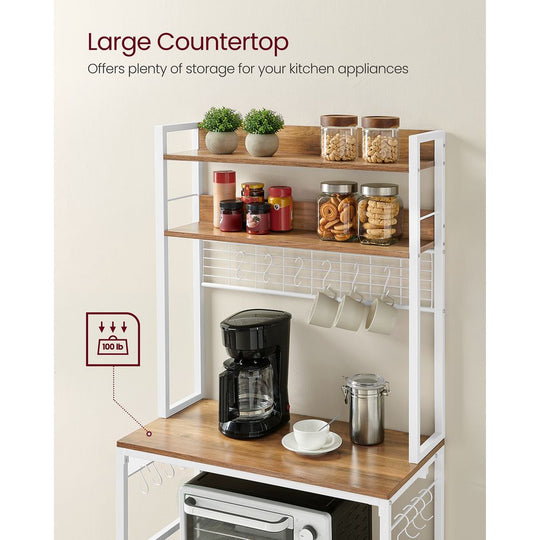 Bakers Rack With Power Outlet | Kitchen Hutch With Adjustable Shelves
