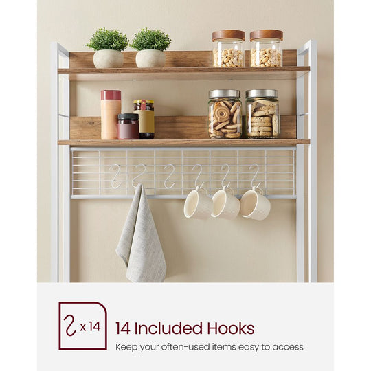 Bakers Rack With Power Outlet | Kitchen Hutch With Adjustable Shelves