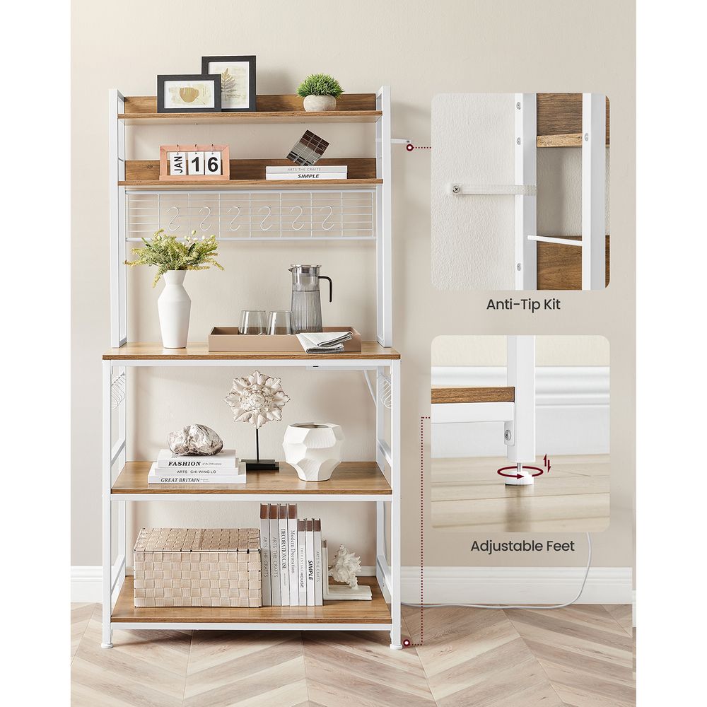 Bakers Rack With Power Outlet | Kitchen Hutch With Adjustable Shelves