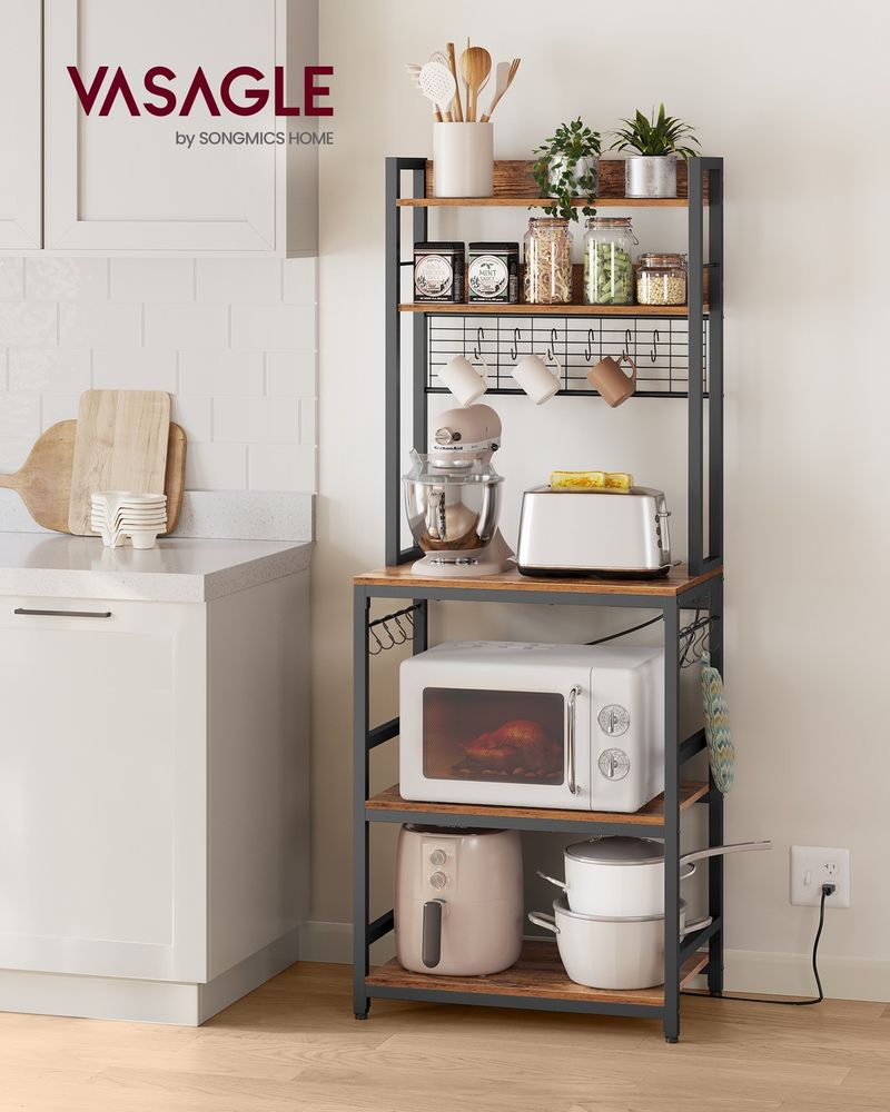 Bakers Rack With Power Outlet | Microwave Stand And Hutch