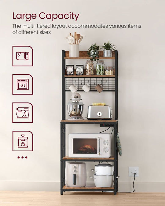 Bakers Rack With Power Outlet | Microwave Stand And Hutch