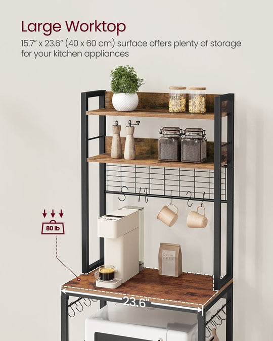 Bakers Rack With Power Outlet | Microwave Stand And Hutch