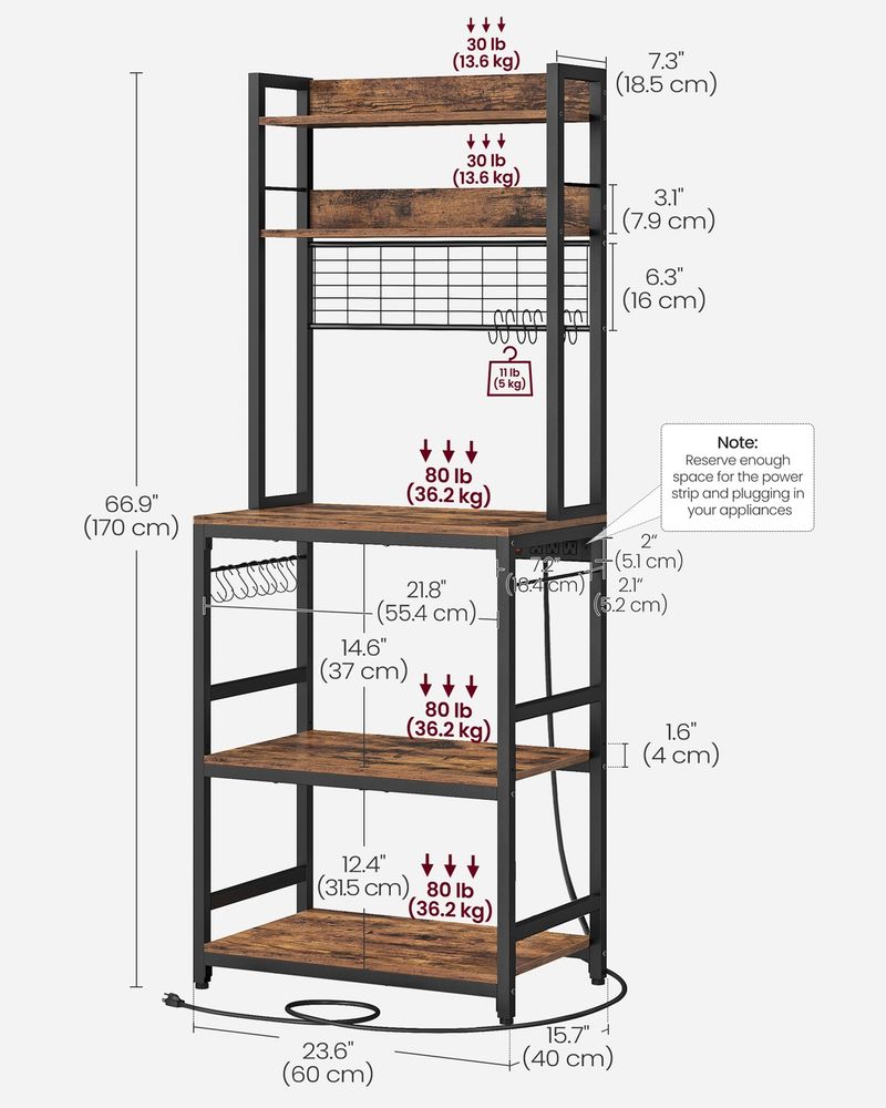 Bakers Rack With Power Outlet | Microwave Stand And Hutch