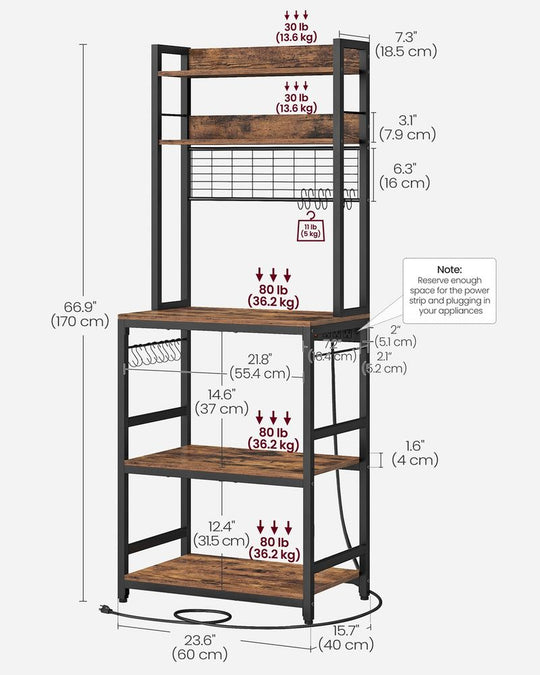 Bakers Rack With Power Outlet | Microwave Stand And Hutch