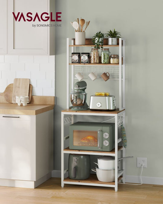 Bakers Rack With Power Outlet | Microwave Stand And Hutch
