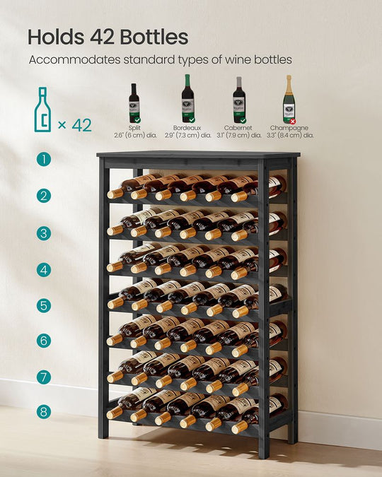 Freestanding Wine Rack | Seven Tier Bottle Storage With Tabletop