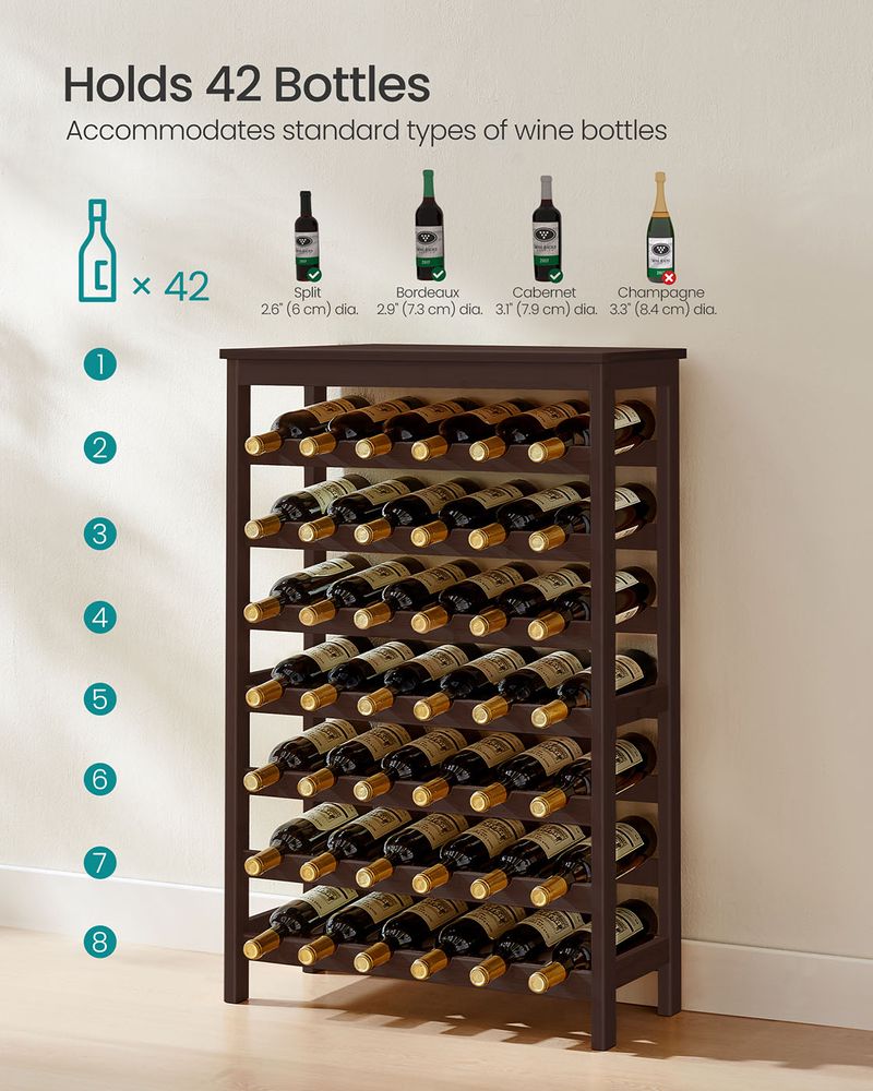 Freestanding Wine Rack | Seven Tier Bottle Storage With Tabletop
