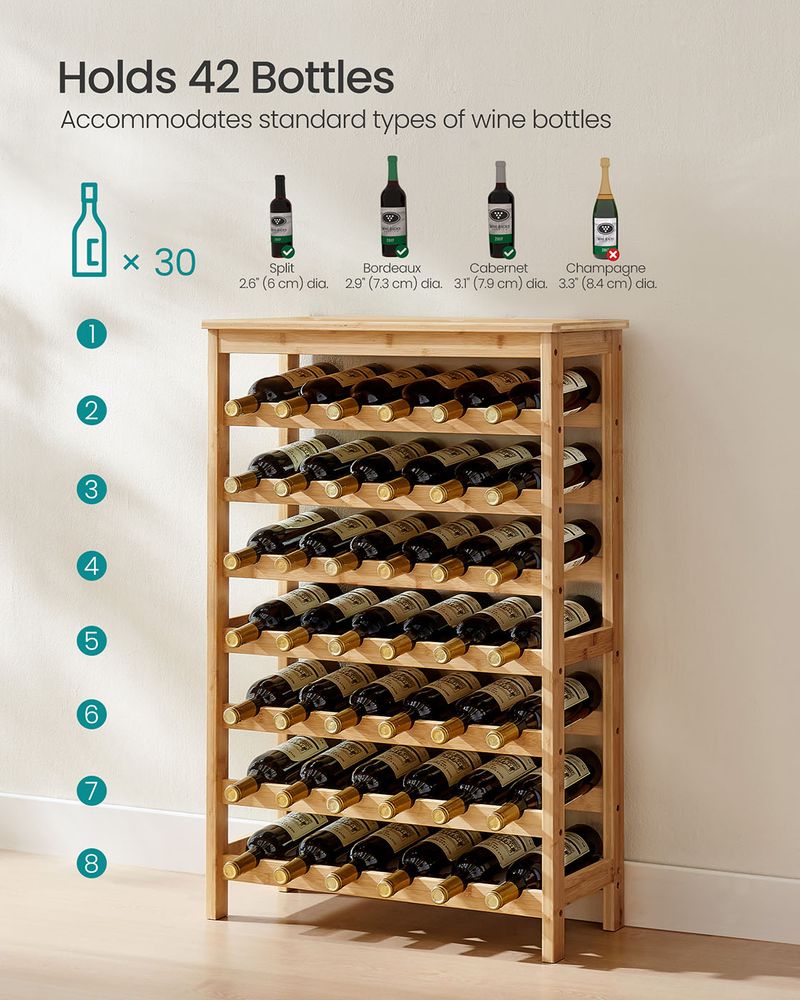 Freestanding Wine Rack | Seven Tier Bottle Storage With Tabletop