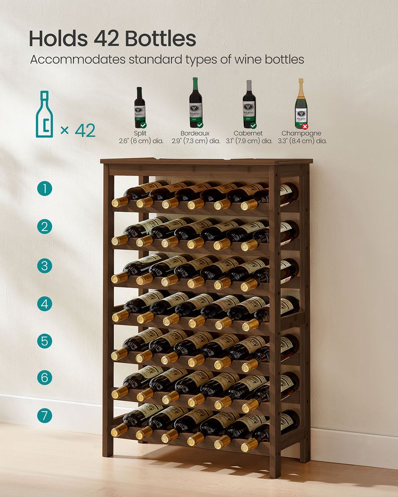 Freestanding Wine Rack | Seven Tier Bottle Storage With Tabletop
