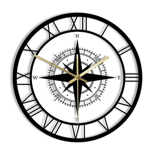 Nautical Compass Wall Clock | Silent Non-Ticking Movement
