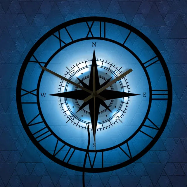 Nautical Compass Wall Clock | Silent Non-Ticking Movement