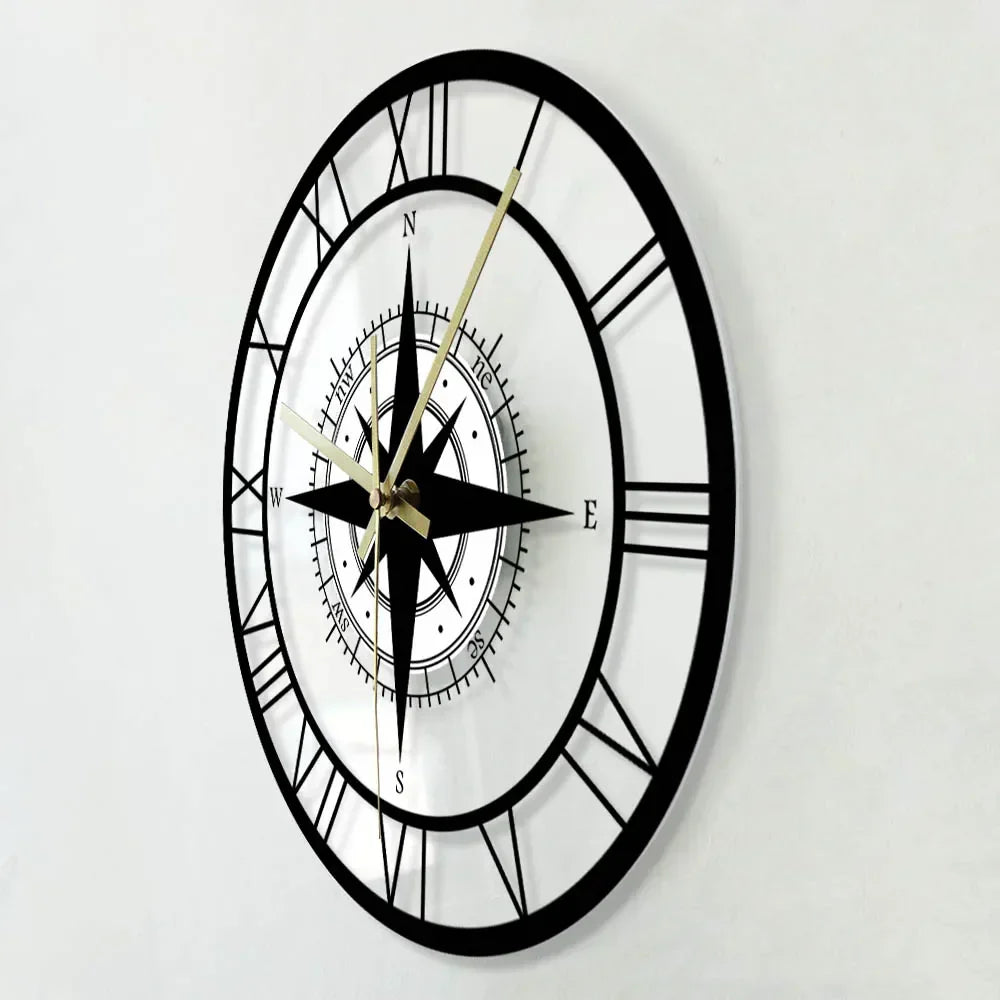 Nautical Compass Wall Clock | Silent Non-Ticking Movement