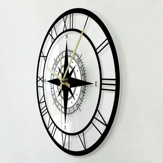 Nautical Compass Wall Clock | Silent Non-Ticking Movement