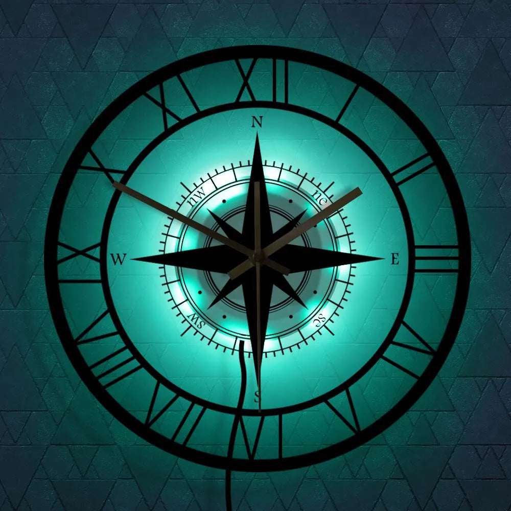 Nautical Compass Wall Clock | Silent Non-Ticking Movement