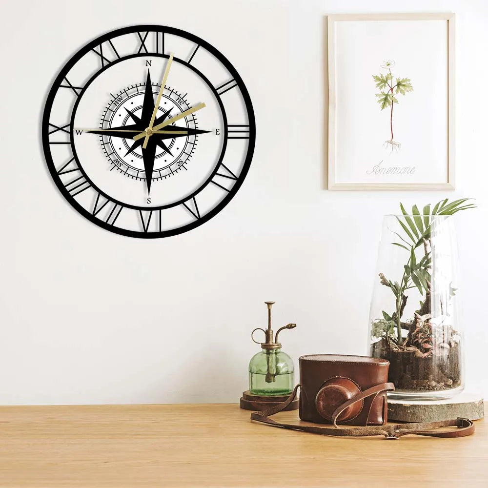 Nautical Compass Wall Clock | Silent Non-Ticking Movement