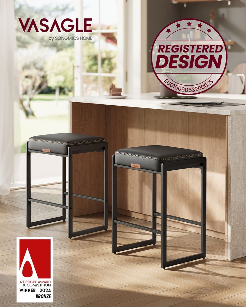 Counter Height Bar Stools | Padded Faux Leather Backless Seats