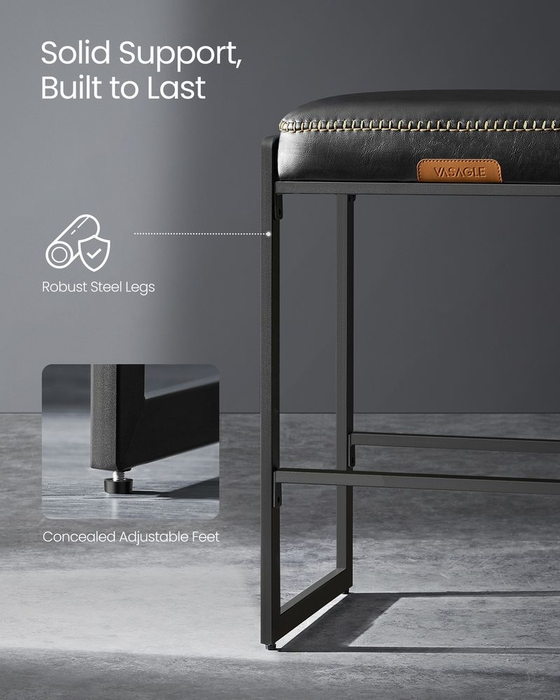 Counter Height Bar Stools | Padded Faux Leather Backless Seats