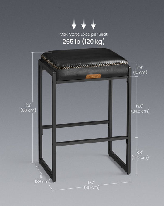 Counter Height Bar Stools | Padded Faux Leather Backless Seats