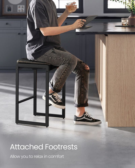 Counter Height Bar Stools | Padded Faux Leather Backless Seats