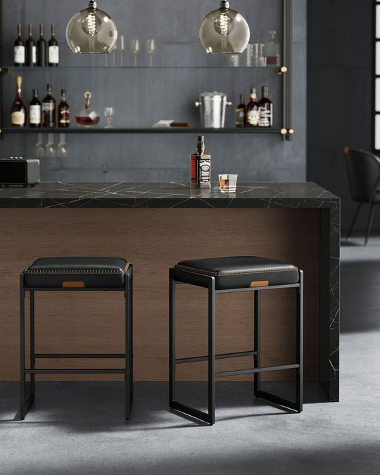 Counter Height Bar Stools | Padded Faux Leather Backless Seats