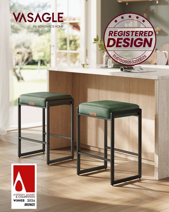Counter Height Bar Stools | Padded Faux Leather Backless Seats
