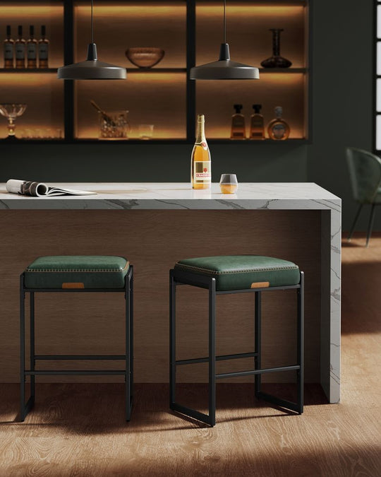 Counter Height Bar Stools | Padded Faux Leather Backless Seats