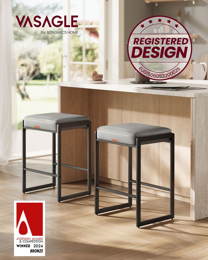 Counter Height Bar Stools | Padded Faux Leather Backless Seats
