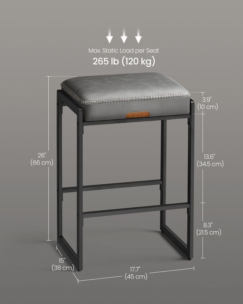 Counter Height Bar Stools | Padded Faux Leather Backless Seats
