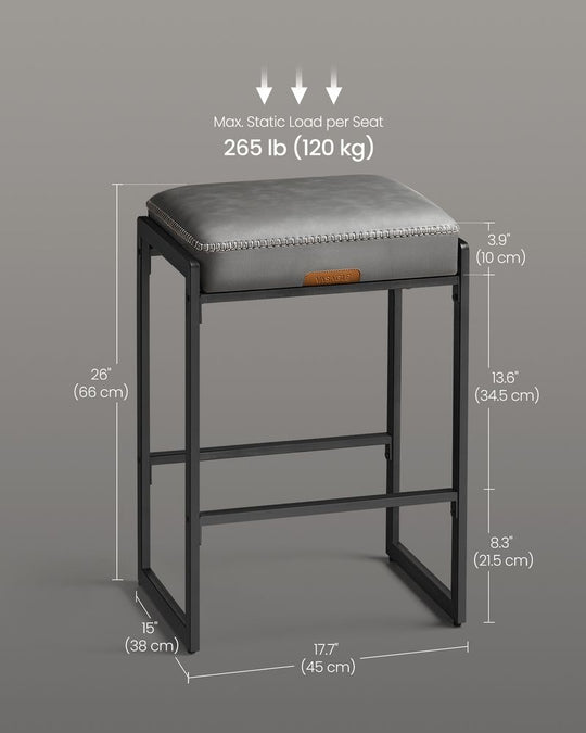 Counter Height Bar Stools | Padded Faux Leather Backless Seats