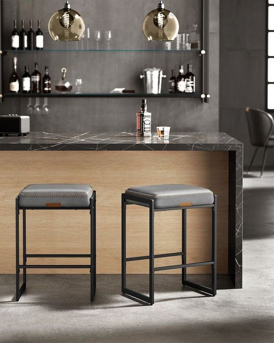Counter Height Bar Stools | Padded Faux Leather Backless Seats