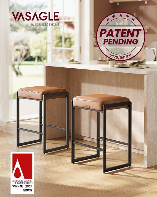 Counter Height Bar Stools | Padded Faux Leather Backless Seats