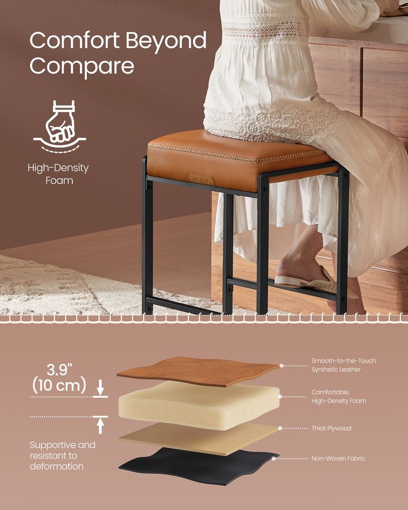 Counter Height Bar Stools | Padded Faux Leather Backless Seats