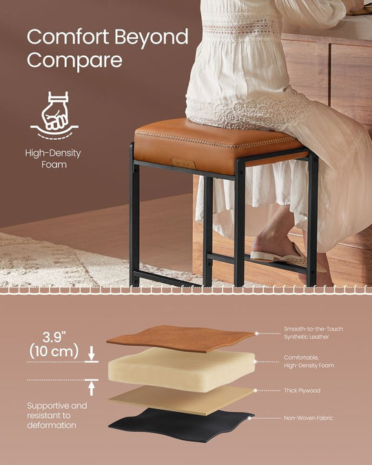 Counter Height Bar Stools | Padded Faux Leather Backless Seats