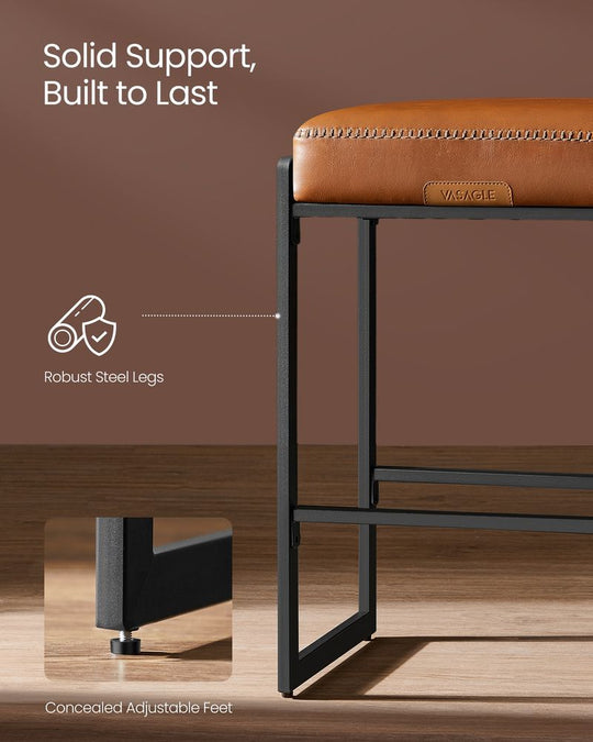 Counter Height Bar Stools | Padded Faux Leather Backless Seats