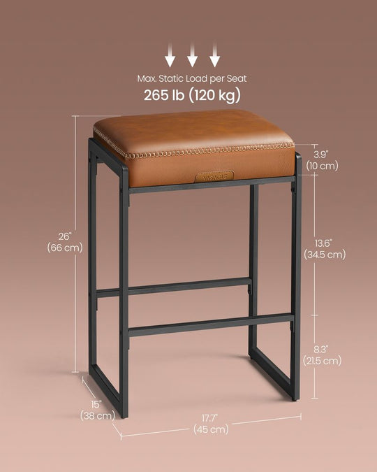 Counter Height Bar Stools | Padded Faux Leather Backless Seats