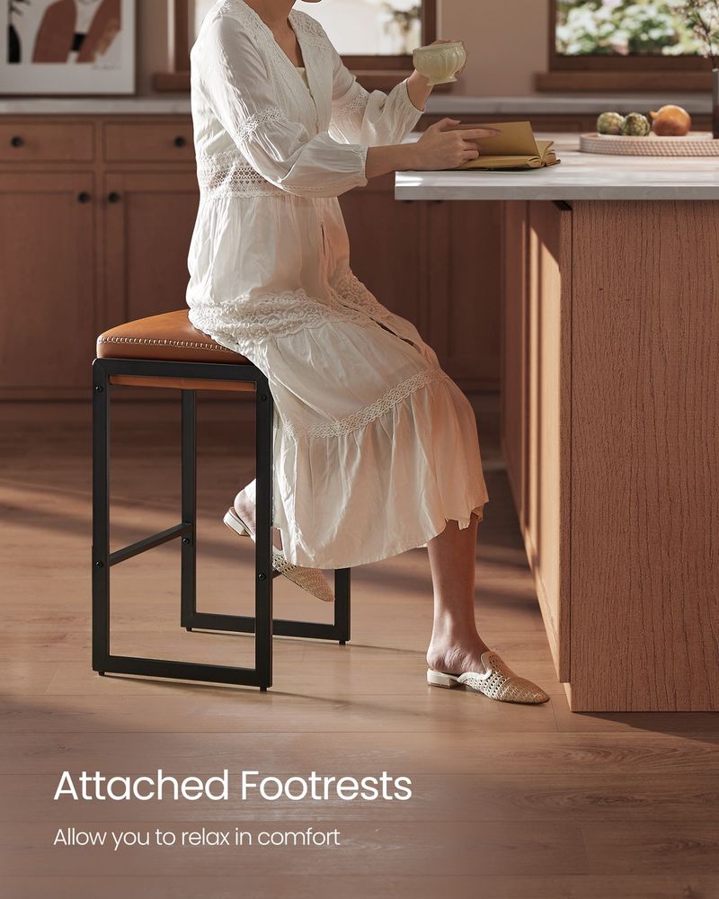 Counter Height Bar Stools | Padded Faux Leather Backless Seats