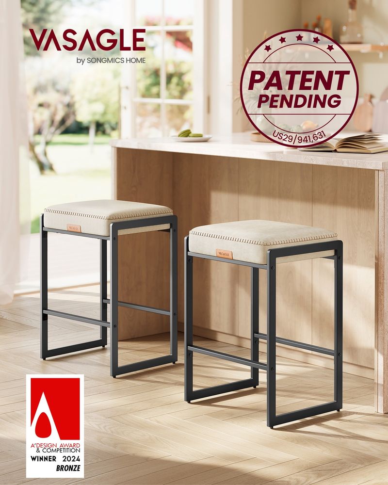 Counter Height Bar Stools | Padded Faux Leather Backless Seats