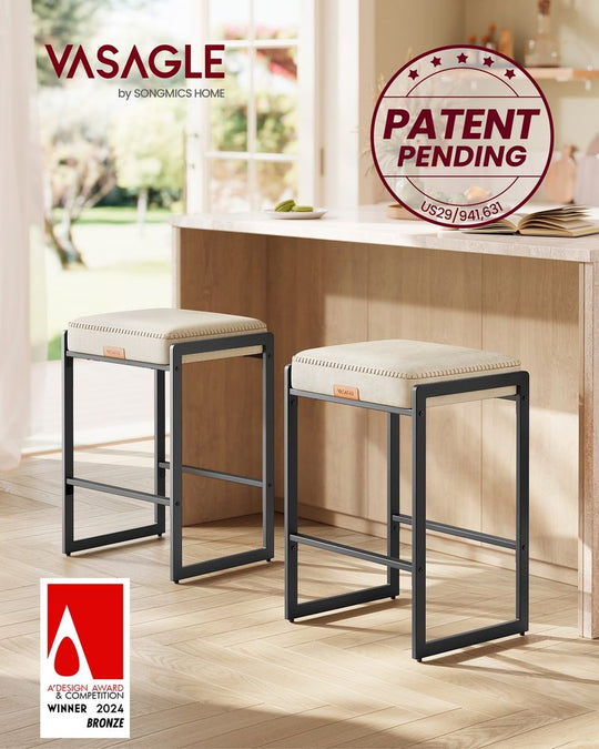 Counter Height Bar Stools | Padded Faux Leather Backless Seats