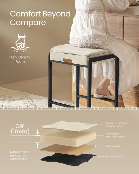 Counter Height Bar Stools | Padded Faux Leather Backless Seats