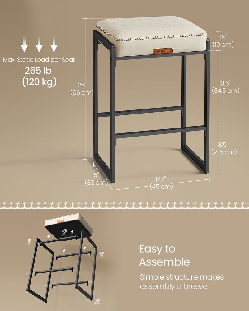 Counter Height Bar Stools | Padded Faux Leather Backless Seats