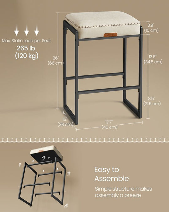 Counter Height Bar Stools | Padded Faux Leather Backless Seats